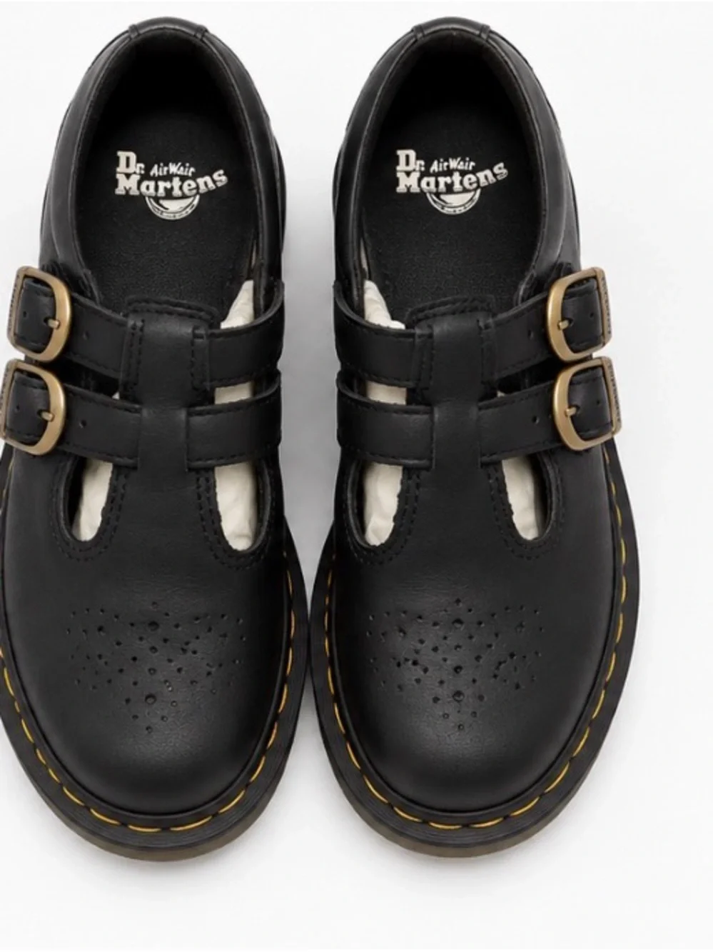 Dr. Martens Black Leather Double-Strap Mary Jane with Brass Buckles